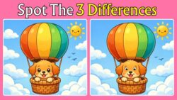 Spot 3 Differences Between the Pictures of a Dog Flying with a Parachute in 10 Seconds!
